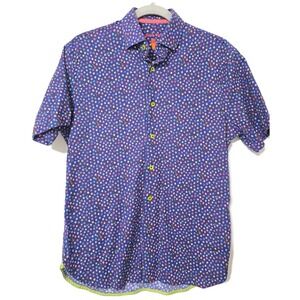 Visconti Black Shirt Mens Small Purple Polka Dot Short Sleeve Button Cotton